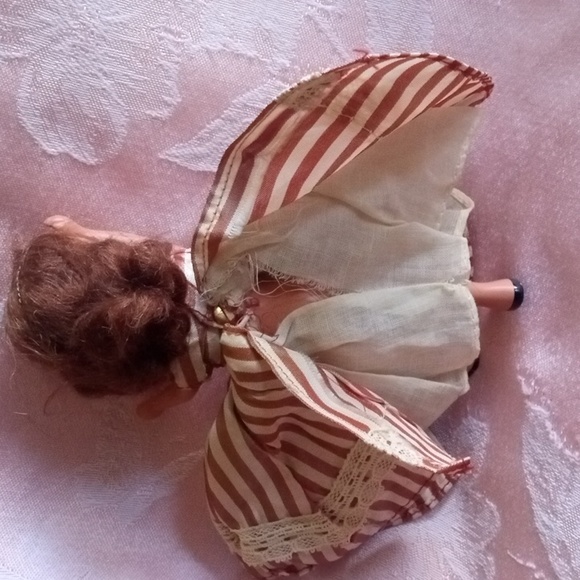 Collectible VINTAGE Story Book Doll Stripe Dress , Plastic Jointed Doll - Picture 11 of 12